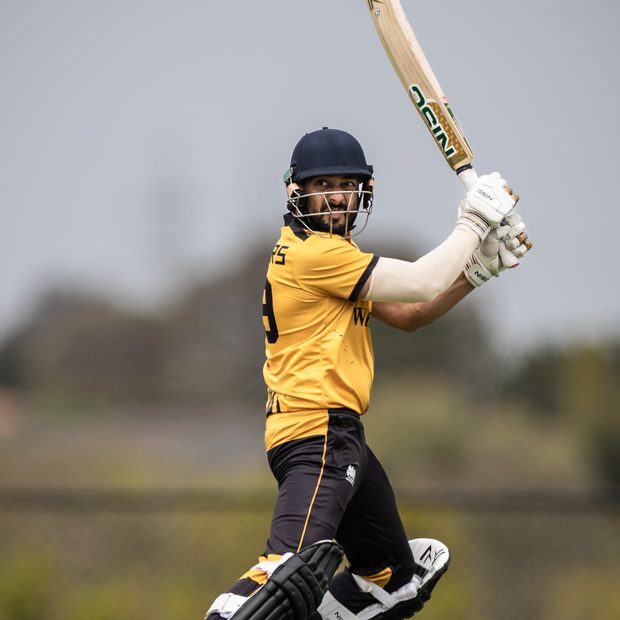 An MSL Premiers batter driving down the ground